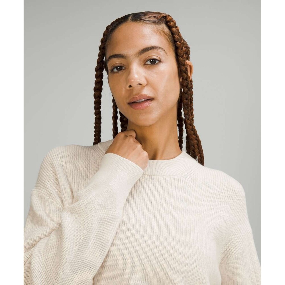 Lululemon NWT Merino Wool Blend Rib Crewneck Sweater Side Split Cream Size 4